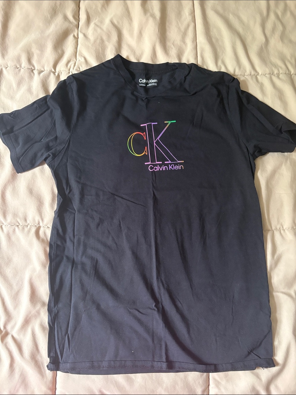 Calvin Klein Black Tee with Rainbow Outline CK Logo
